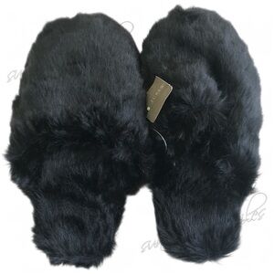 J.Crew JCREW Black Faux-Fur Fuzzy Slippers #H1802 ~ U.S. Women’s size 5-6 (XS)